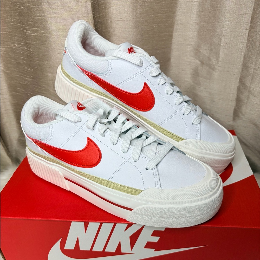 Nike Women's Court Legacy Lift White and Red Sneakers Athletic Shoes - Picture 6 of 9